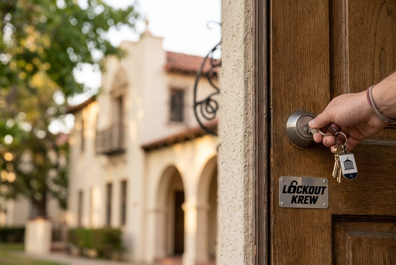 Lockout Krew technician opening a locked car door at night near the SDSU campus in San Diego's College Area